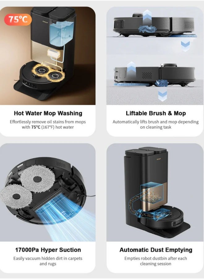 Airbot Robot Vacuum X40 Ultra 17000 Pa Robot Vacuum Cleaner with Mop,Robot Cleaner and Mop,with Advanced AirGPT AI System,Auto Detanle,Mop Wash&Tank Refill