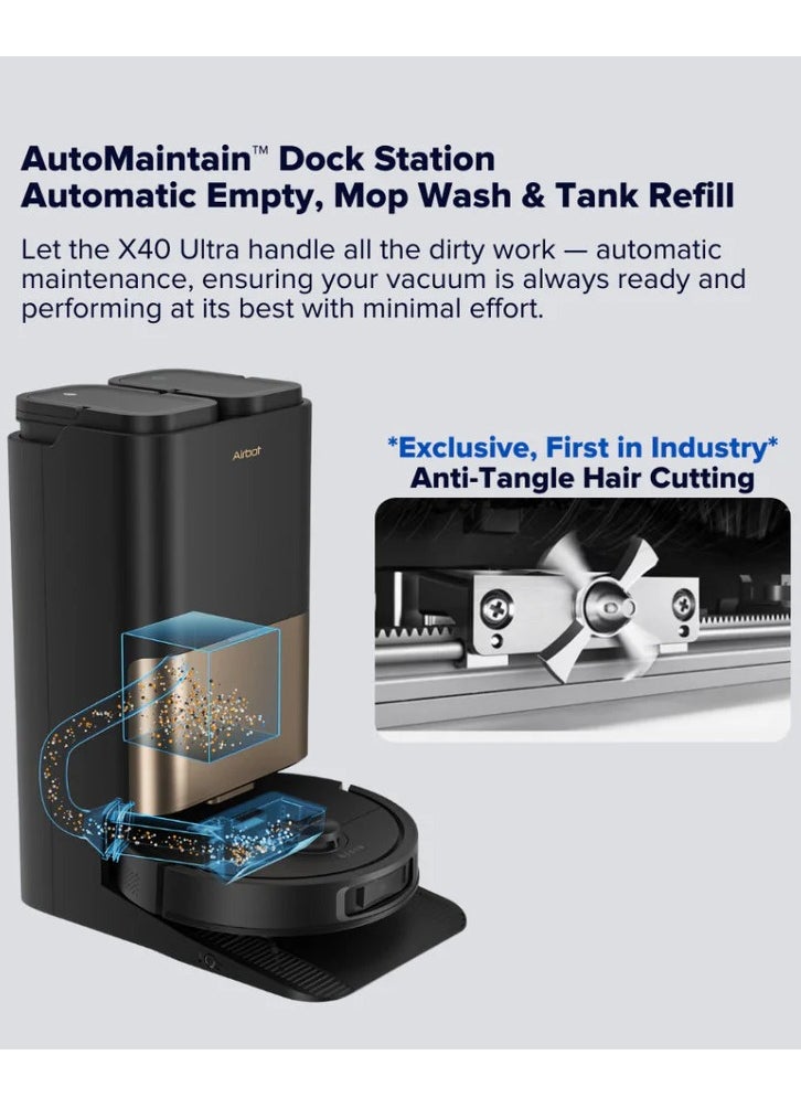 Airbot Robot Vacuum X40 Ultra 17000 Pa Robot Vacuum Cleaner with Mop,Robot Cleaner and Mop,with Advanced AirGPT AI System,Auto Detanle,Mop Wash&Tank Refill