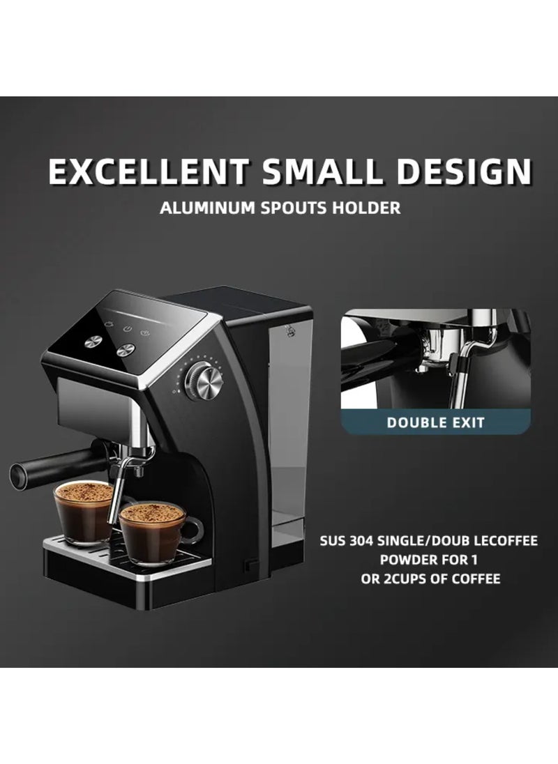 Espresso Coffee Machine with Milk Frother Steam Wand, Removable Drip Tray & Water Tank Semi-Automatic Coffee Maker - Black