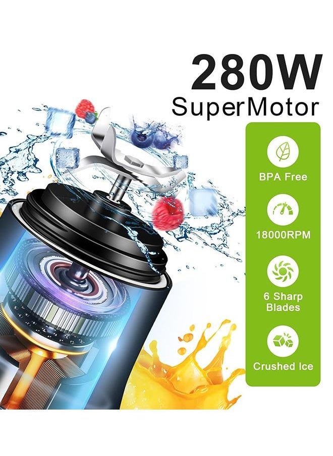 Electric Juicer Blender Bottle,Sports Blender & Smoothie Maker, Shaker cups with Stainless Steel Blades for Ice & Frozen Fruits, Compact & Portable, Black