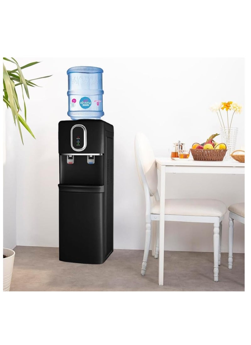 Water Dispenser, Top Loading Water Dispenser With Hot and Cold Water and Compressor Cooling, Cabinet with Refrigerator, Floor Standing, Suitable for Home, Office etc