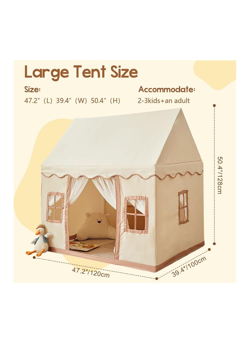 Kids Play Tent House Toddler Indoor Outdoor Play House Tent Washable Foldable with LED Star Light Banner Windows Reading Corner Activity Center Toys for Boys Girls - Large