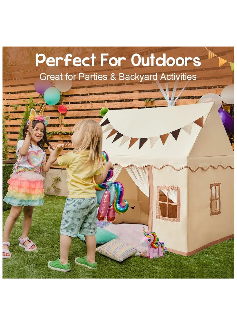 Kids Play Tent House Toddler Indoor Outdoor Play House Tent Washable Foldable with LED Star Light Banner Windows Reading Corner Activity Center Toys for Boys Girls - Large