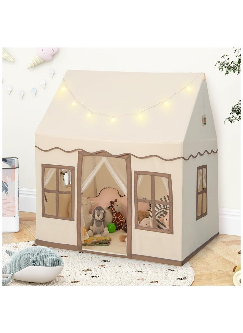 Kids Play Tent House Toddler Indoor Outdoor Play House Tent Washable Foldable with LED Star Light Banner Windows Reading Corner Activity Center Toys for Boys Girls - Large