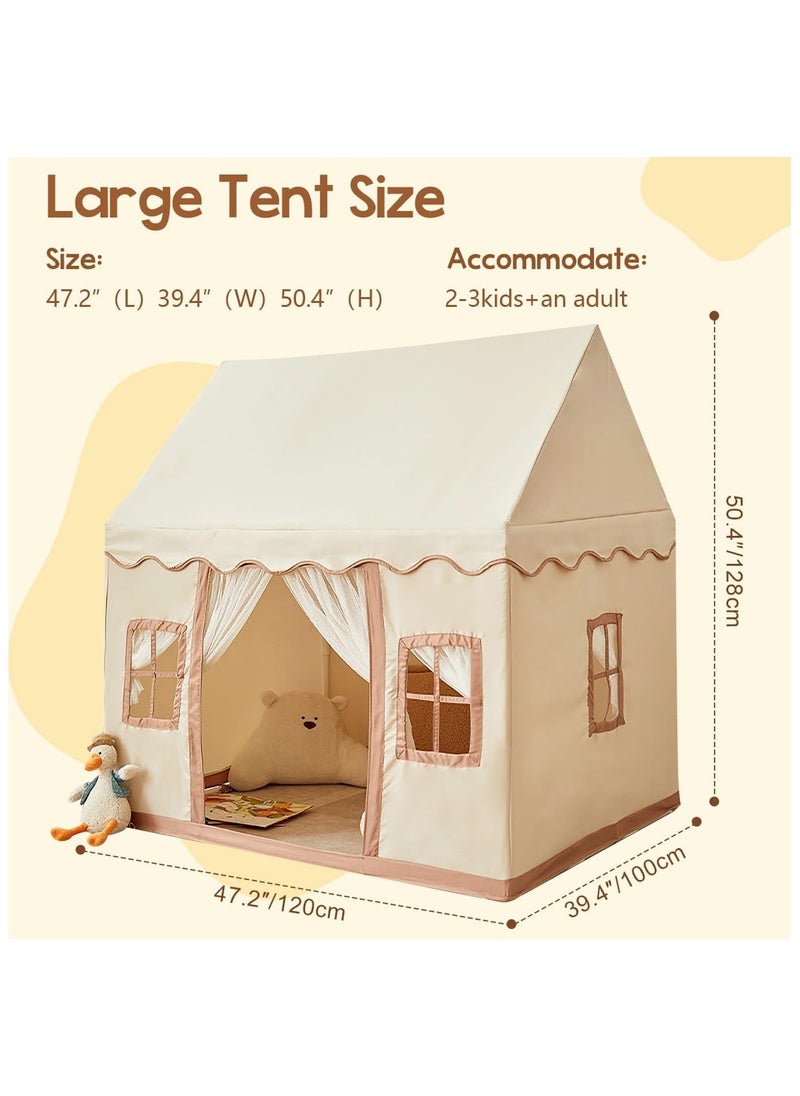 Kids Tent Play House Basic Mat with Lighting, Boys and Girls Castle Tent, Washable Children's Toy Tent for Indoor and Outdoor, Neutral Color, Cream