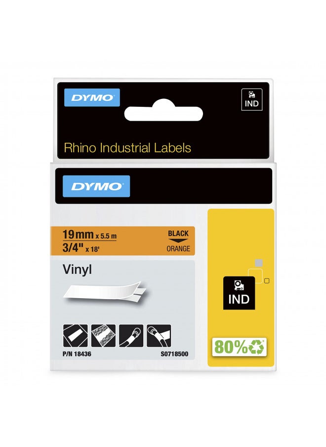 DYMO Industrial Labels for DYMO Industrial Rhino Label Makers, Black on Orange, 3/4