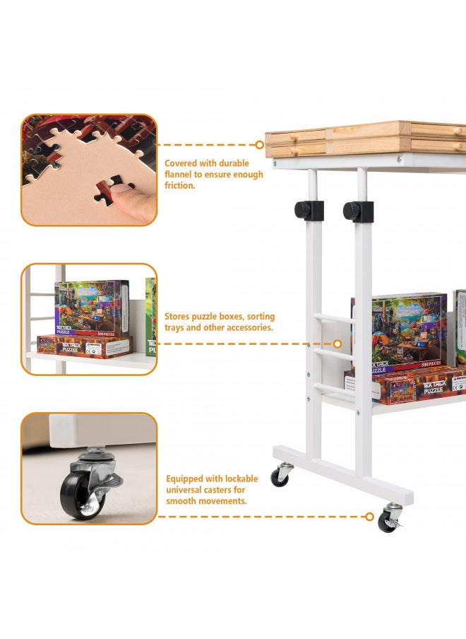 Tektalk 2000 Piece Foldable Puzzle Board with Height Adjustment, Jigsaw Puzzle Table with 2 Felt Cover & 8 Sorting Trays/Drawers, Puzzle Easel with Legs, Enclosed with 4 Roller Wheels