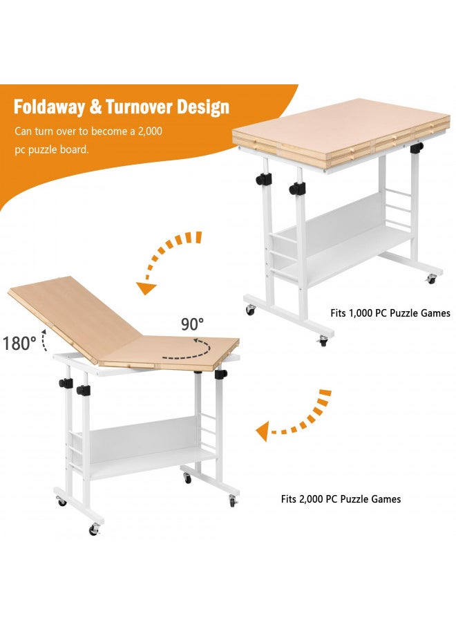 Tektalk 2000 Piece Foldable Puzzle Board with Height Adjustment, Jigsaw Puzzle Table with 2 Felt Cover & 8 Sorting Trays/Drawers, Puzzle Easel with Legs, Enclosed with 4 Roller Wheels