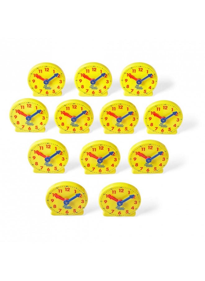 hand2mind Mini Geared Clock, Telling Time Teaching Clock, Learn to Tell Time Clock, Analog Learning Clock, Clock for Kids Learning to Tell Time, Teaching Time Classroom Clock (Set of 12)