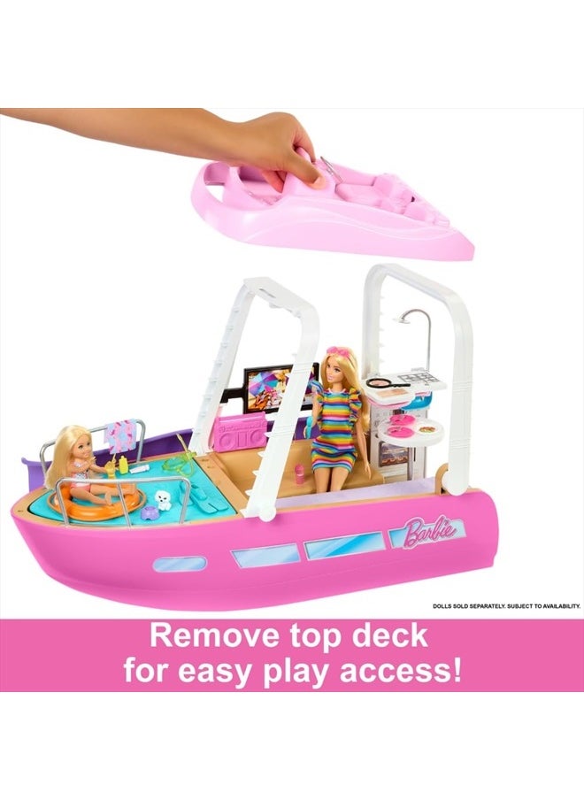 Dream Boat Playset with 20+ Ocean-Themed Accessories Sized to Fashion Dolls Including Pool, Slide & Dolphin