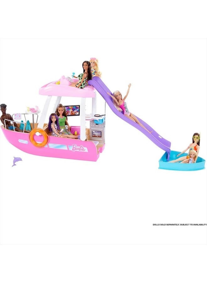 Dream Boat Playset with 20+ Ocean-Themed Accessories Sized to Fashion Dolls Including Pool, Slide & Dolphin