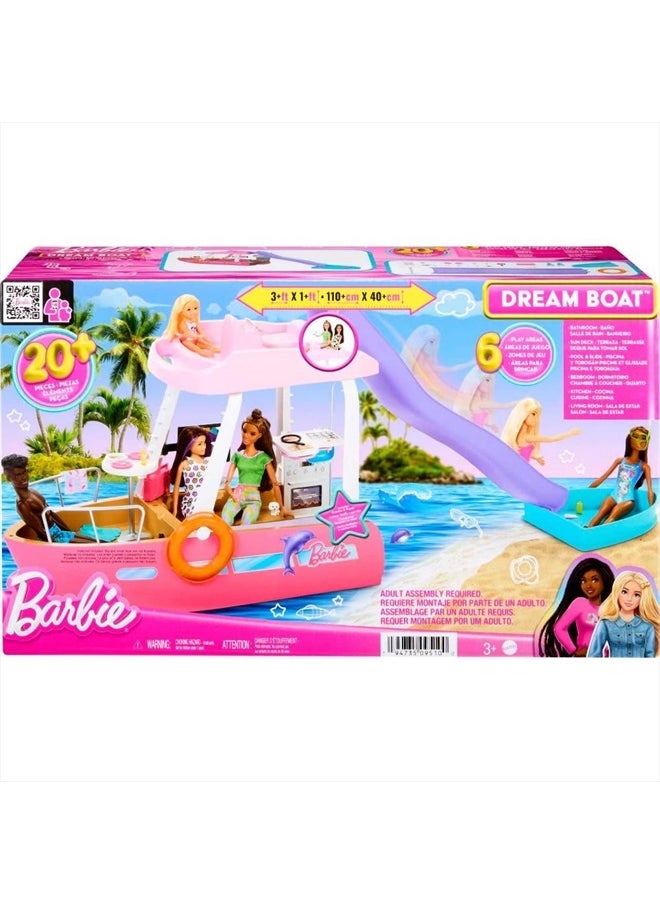 Dream Boat Playset with 20+ Ocean-Themed Accessories Sized to Fashion Dolls Including Pool, Slide & Dolphin