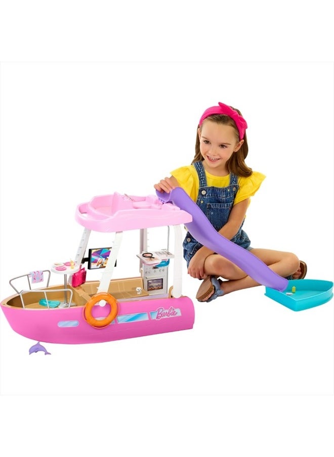 Dream Boat Playset with 20+ Ocean-Themed Accessories Sized to Fashion Dolls Including Pool, Slide & Dolphin