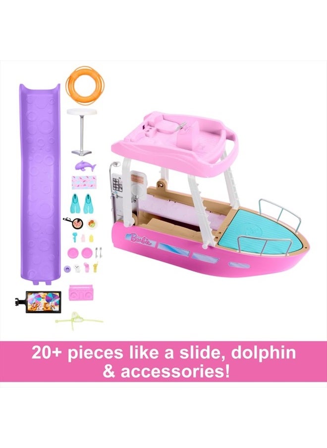 Dream Boat Playset with 20+ Ocean-Themed Accessories Sized to Fashion Dolls Including Pool, Slide & Dolphin