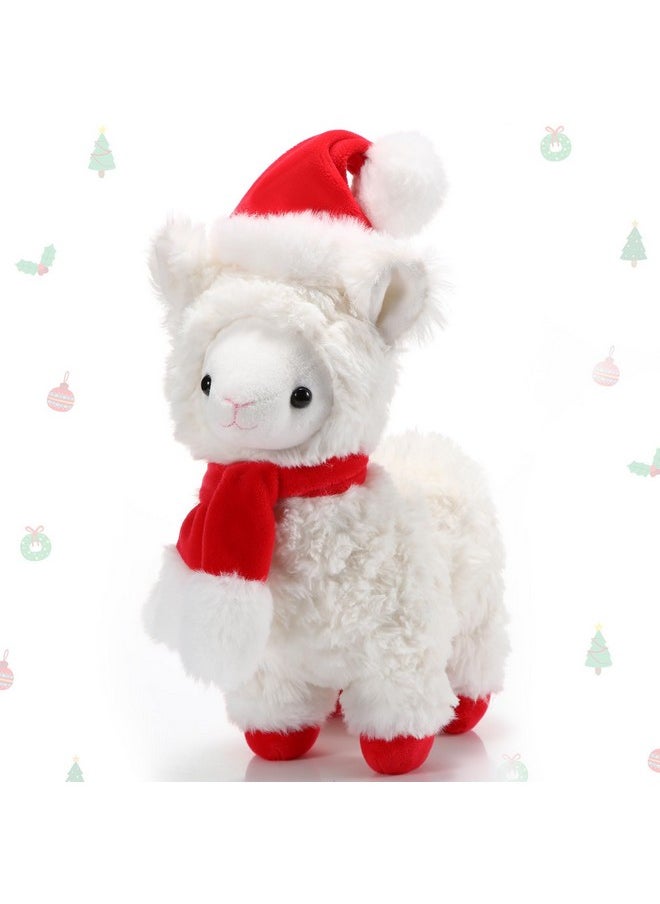 8 Inch Christmas Stuffed Animal Christmas Plush Doll With Santa Hat For Holiday Decoration, Christmas Winter Gifts (Alpaca Style)