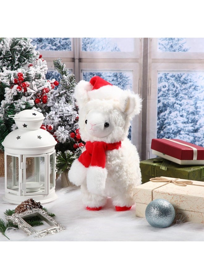 8 Inch Christmas Stuffed Animal Christmas Plush Doll With Santa Hat For Holiday Decoration, Christmas Winter Gifts (Alpaca Style)
