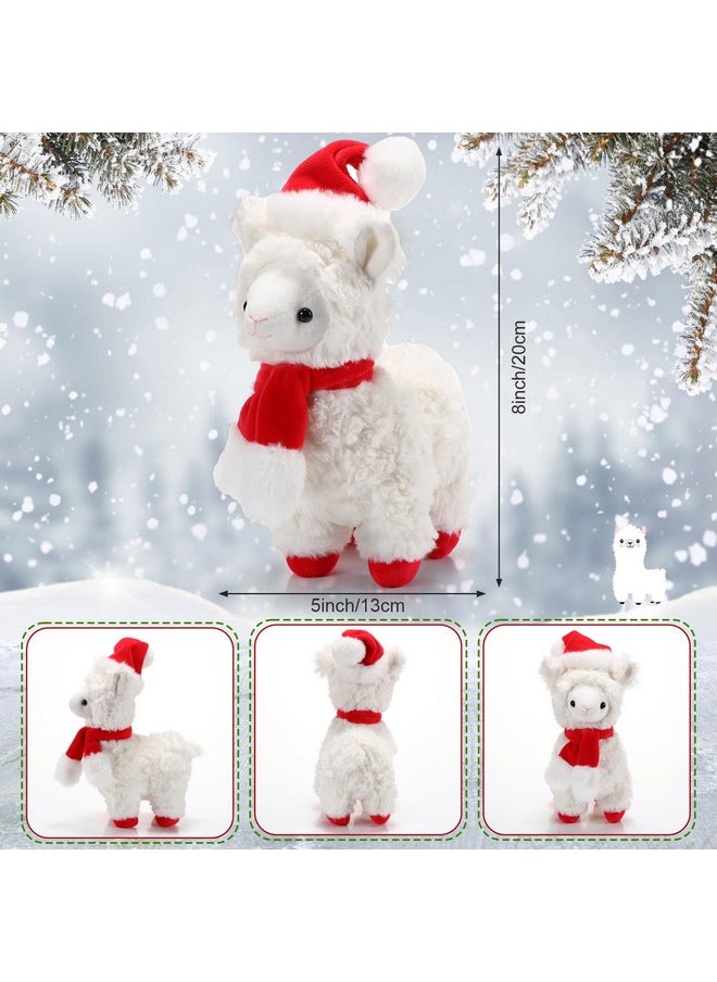 8 Inch Christmas Stuffed Animal Christmas Plush Doll With Santa Hat For Holiday Decoration, Christmas Winter Gifts (Alpaca Style)