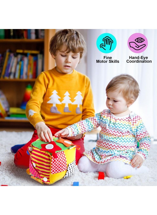 Cubic Activity Learning Toy With Zippers, Latches, Buckles, Laces, Snaps, Buttons And More - Perfect For Toddlers At Home, On Airplanes, Cars Or Travel