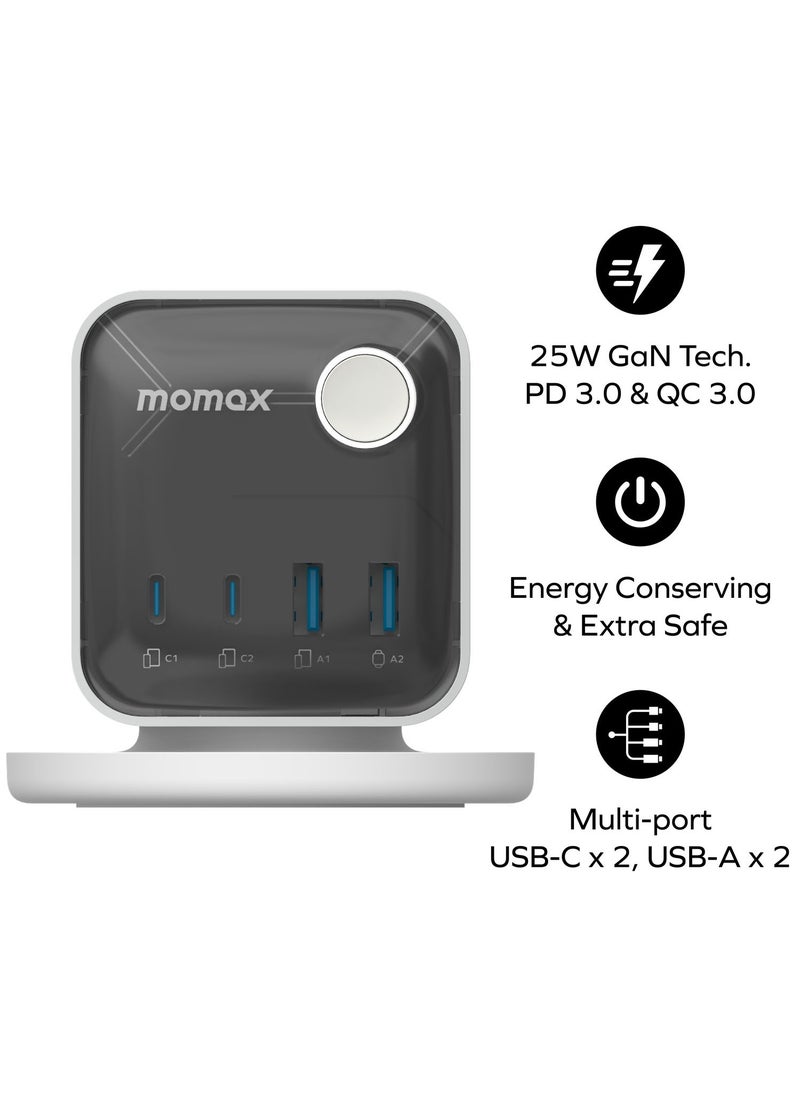 1-Charge Work Flow 3-Outlet GaN Power Cube With 25W USB Output - White