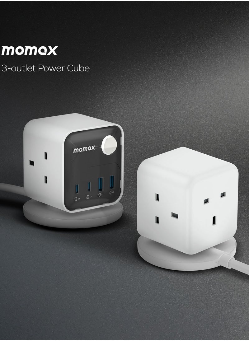 1-Charge Work Flow 3-Outlet GaN Power Cube With 25W USB Output - White