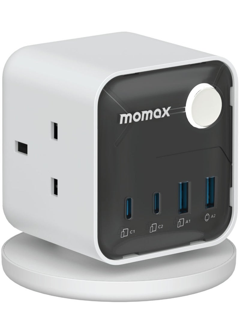 1-Charge Work Flow 3-Outlet GaN Power Cube With 25W USB Output - White