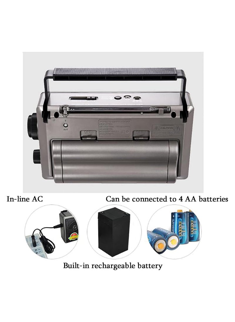 Portable cassette player and retro radio with recording capabilities, featuring full-band radio support