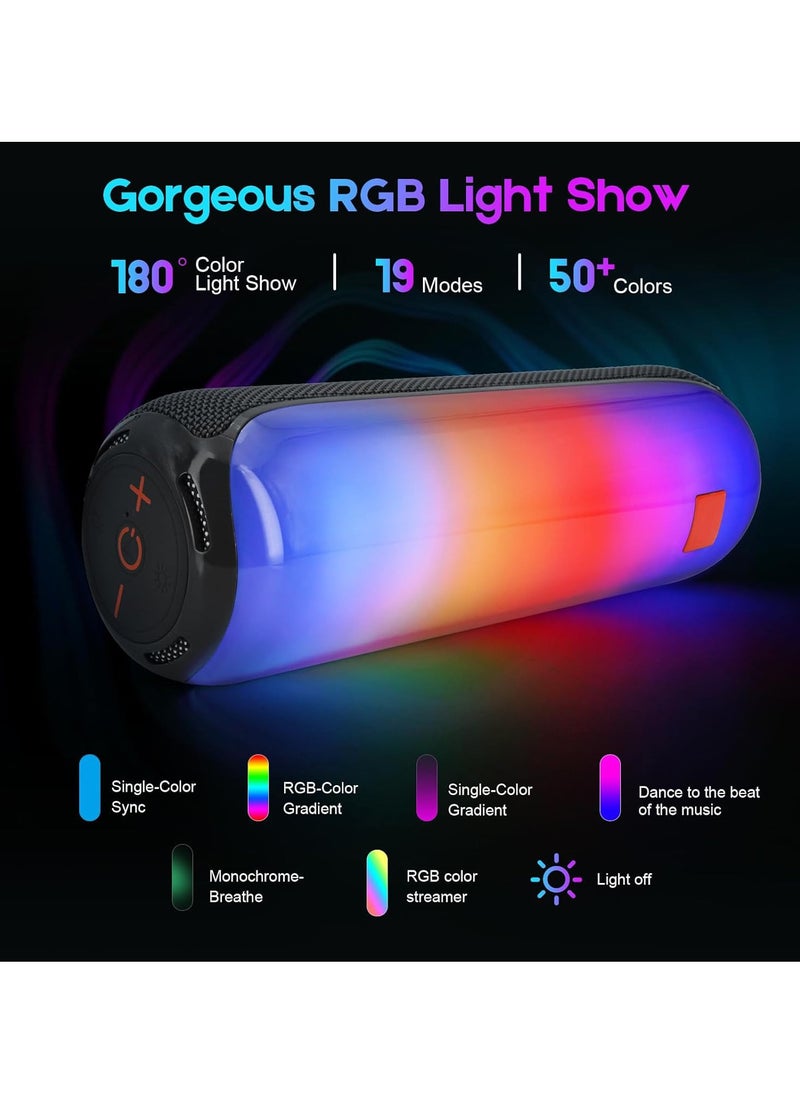 Waterproof Bluetooth Speaker with Dynamic RGB LED Lights, 20W Loud Stereo Sound, FM Radio, AUX, TF & USB – Portable Subwoofer for Outdoor Use