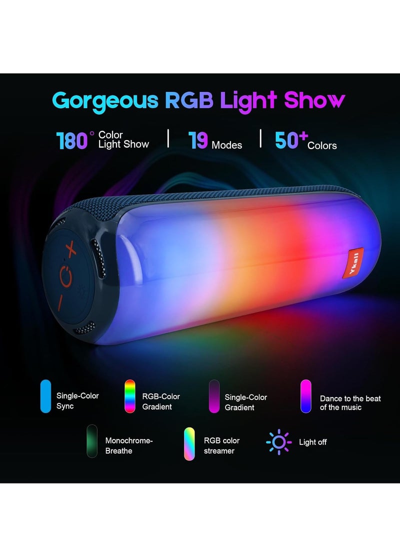 Waterproof Bluetooth Speaker with Dynamic RGB LED Lights, 20W Loud Stereo Sound, FM Radio, AUX, TF & USB – Portable Subwoofer for Outdoor Use