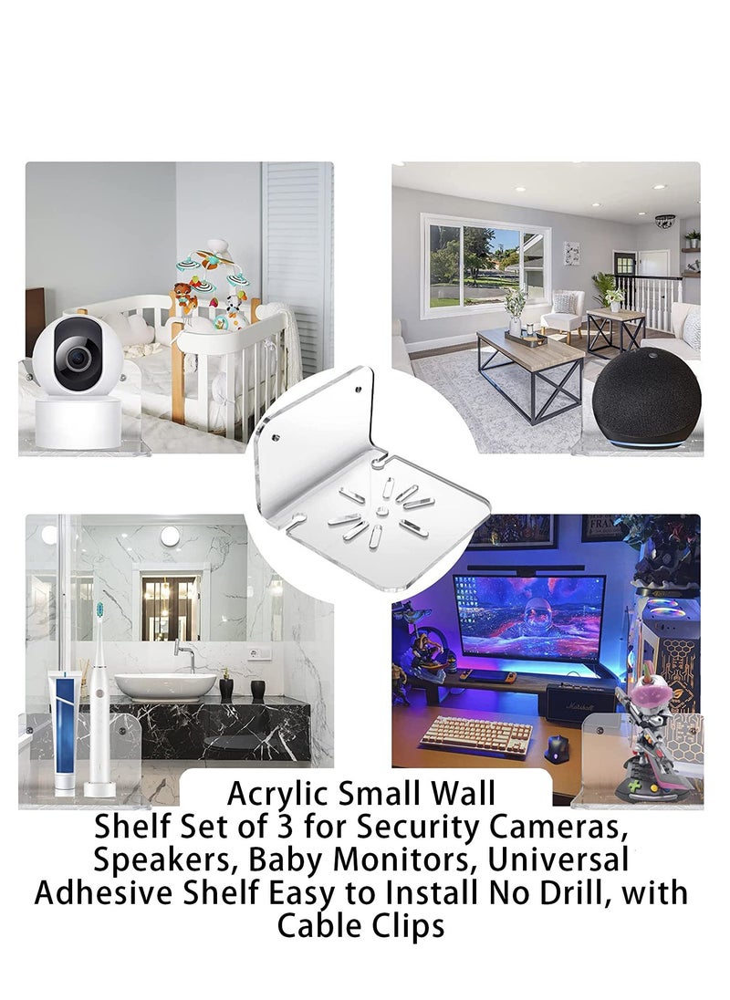 Acrylic Wall Mount, Wall Mounted Display Stand, Camera Wall Mount, Home & Office Multifunctional Wall Mount, 3 Acrylic Small Wall Stand for Security Camera Speakers, Baby Monitors, More 4 Universal Adhesive Stands, Easy to Install, No Drilling, With Cable Clamps