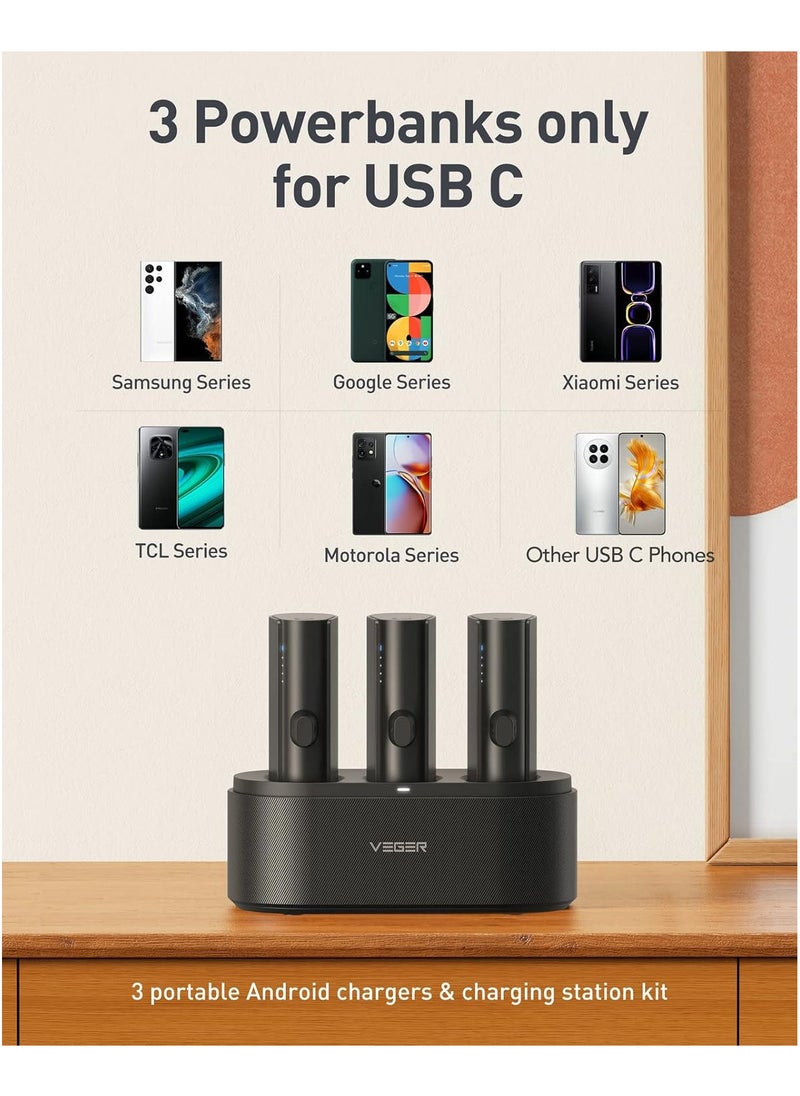 3PCS 5000mAh Portable Android Chargers Charging Station Kit, Shared Charging Station Dock with 3 Powerbanks Set for Home Pub Office Restaurant Hotel Party