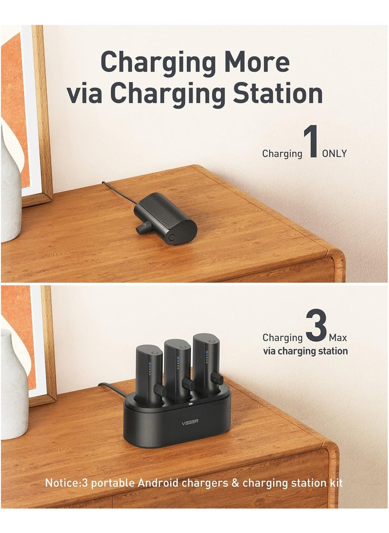 3PCS 5000mAh Portable Android Chargers Charging Station Kit, Shared Charging Station Dock with 3 Powerbanks Set for Home Pub Office Restaurant Hotel Party