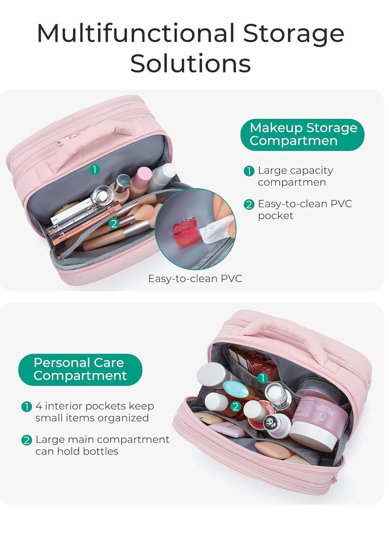 BAGSMART Toiletry Bag for Women, Travel Makeup Bag, Wide-open Portable Make Up Bag Organizer for Women for Travel Essentials Travel-Size Toiletries Accessories Bottles, Brushes, Beige