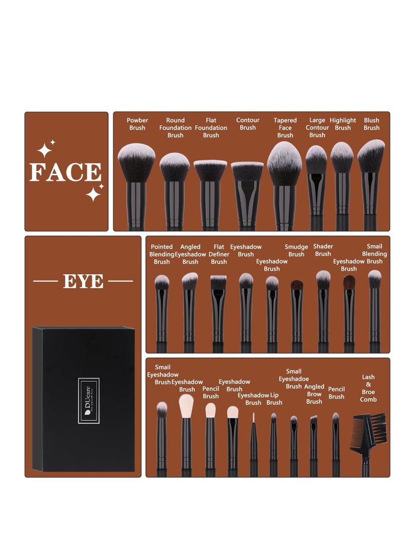 DUcare Professional Makeup Brushes Set 27Pcs Makeup Brush Set Premium Synthetic Kabuki Foundation Blending Face Powder Blush Concealers Eye Shadows Brushes