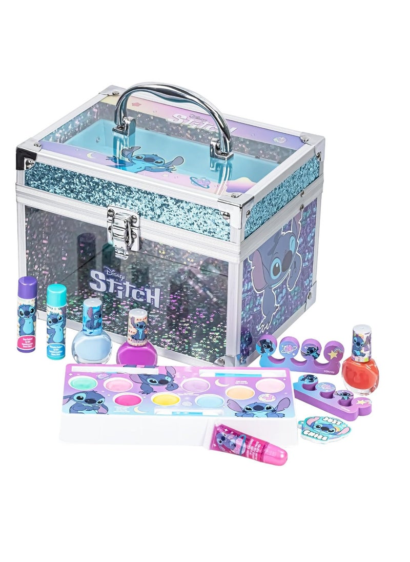Stitch Train Case Beauty Set, Kids Makeup Kit for Girls, Real Washable Makeup Set, Play Makeup, Party Favor, Birthday, Ages 3 4 5 6 7 8 9 10 11 12 by Townley Girl