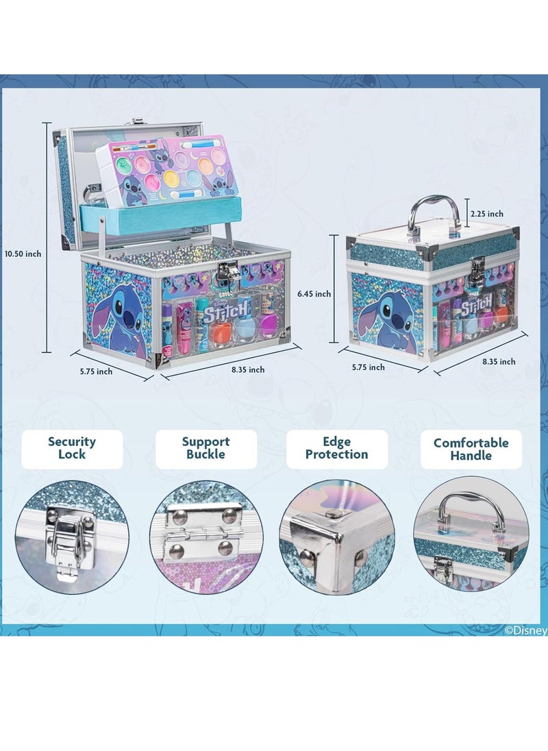 Stitch Train Case Beauty Set, Kids Makeup Kit for Girls, Real Washable Makeup Set, Play Makeup, Party Favor, Birthday, Ages 3 4 5 6 7 8 9 10 11 12 by Townley Girl