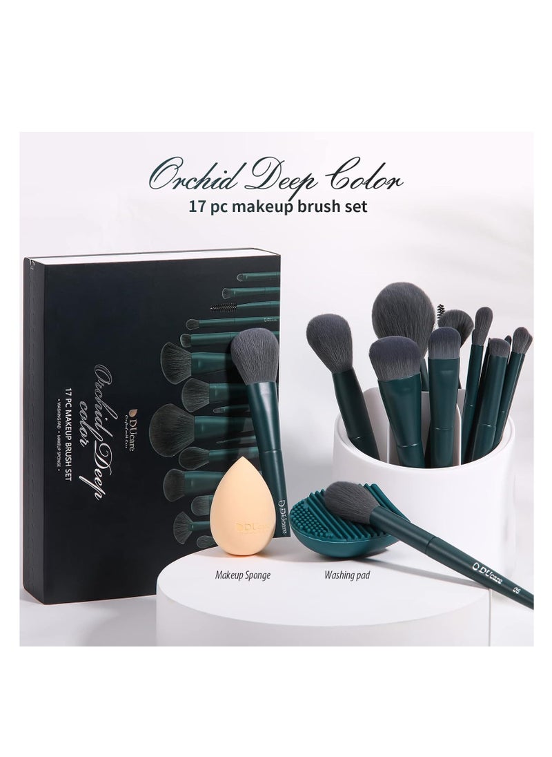 DUcare Makeup Brushes Set 17 Pcs with Brush Cleaning Mat and Makeup Sponge Professional Face Powder Eye Shadow Powder Liquid Cream Kit Gift Box