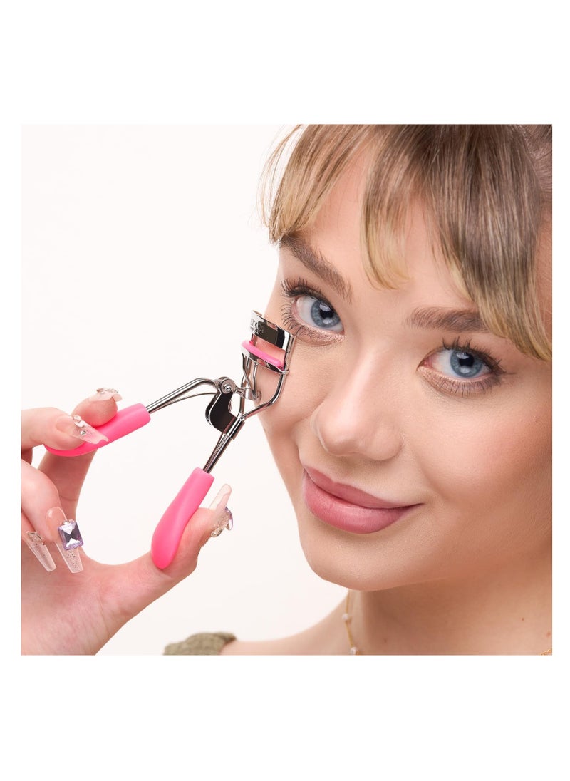 Silicone Eyelash Curler with Refill Pads & Satin Pouch Designed for No Pinching or Pulling and Perfect for Those with Straight Flat Lashes Wanting Dramatic Long Lasting Seamless Curls