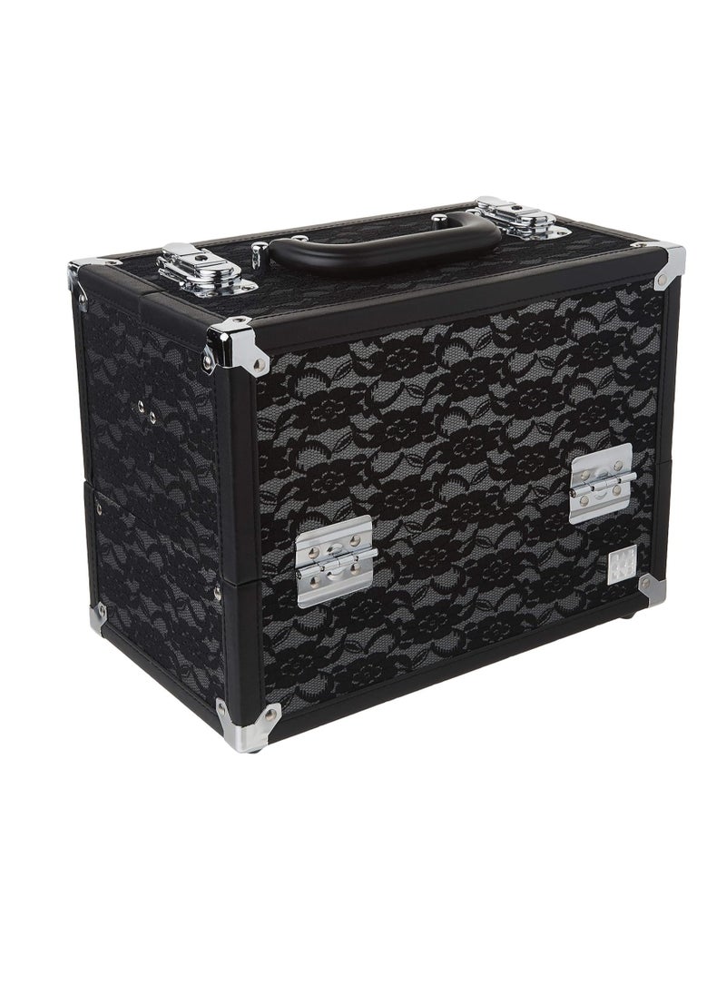 Caboodles Make Me Over 4 Tray Train Case, Cosmetic Storage Case & Organizer, Black Lace, 3.5 Lb