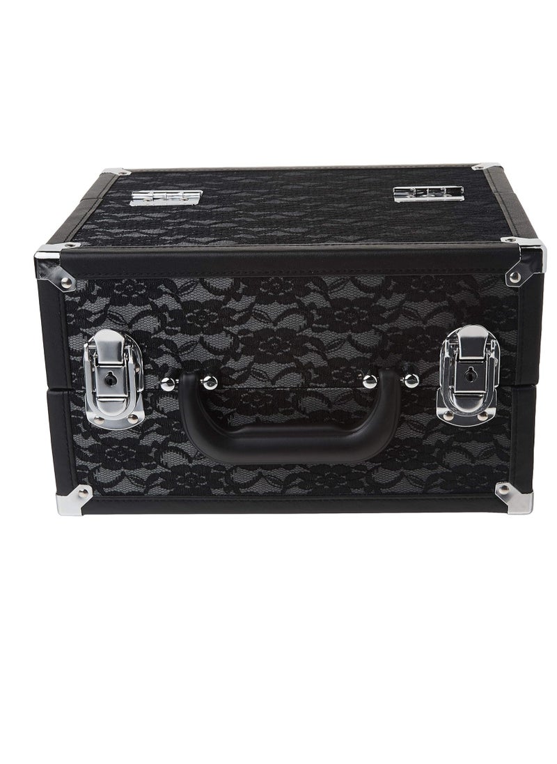 Caboodles Make Me Over 4 Tray Train Case, Cosmetic Storage Case & Organizer, Black Lace, 3.5 Lb