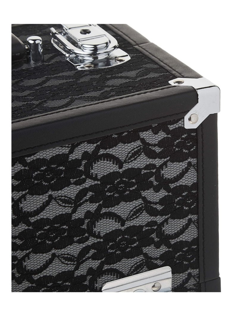 Caboodles Make Me Over 4 Tray Train Case, Cosmetic Storage Case & Organizer, Black Lace, 3.5 Lb