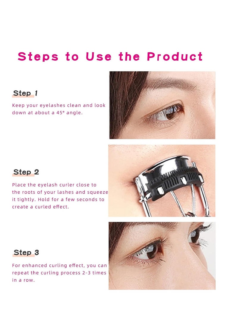Pinkiou Eyelash Curlers with Comb and Eeylash Separator Set Professional Lash Curler with Built-in Comb Ergonomic Heart-Shaped Handle and Eyelash Comb Tool for Daily Makeup