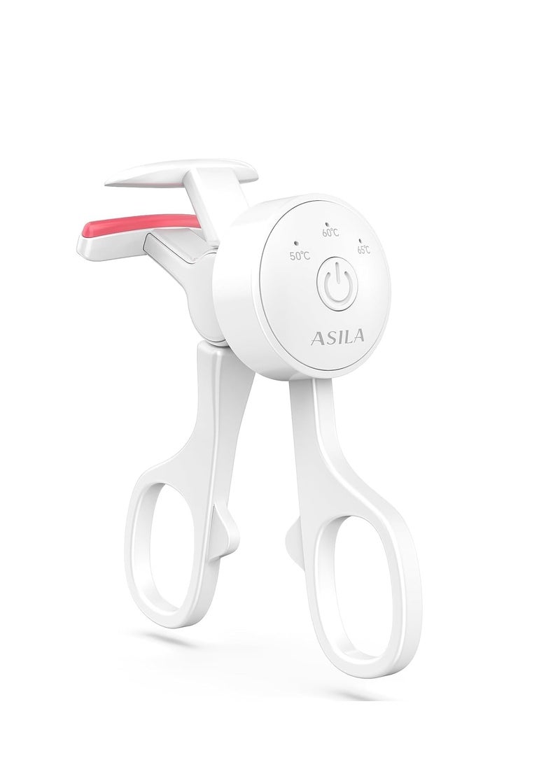 Heated Eyelash Curlers, C-Shaped Natural Curling, Fast Heat up Within 10s, 24 Hours Long Lasting, Rechargeable Electric Eyelash Curler with Type-C, Anti-Burn Mini Lash Curler, White