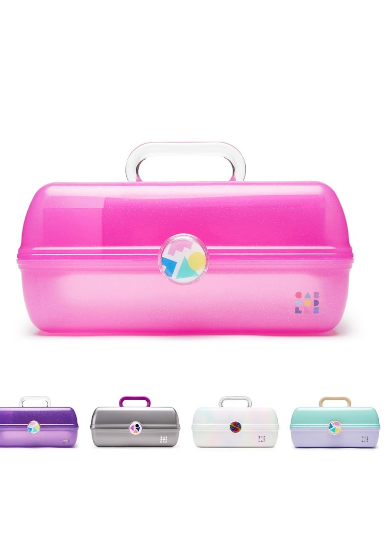 Caboodles On-The-Go Girl Makeup Box, Hot Pink Sparkle, Hard Plastic Makeup Organizer Box, Built-In Mirror, Secure Latch for Safe Travel, Spacious Storage for Large Items