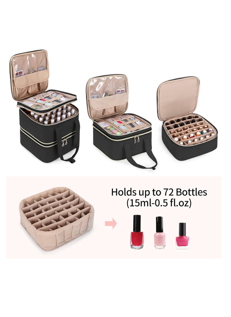 Yarwo Nail Polish Organizer Case Holds 72 Bottles (15ml/0.5 fl.oz), Detachable 3 Layers Nail Polish Storage Bag with Removable dividers for Nail Lamp and Nail Art Manicure Tools, Black (Bag Only)