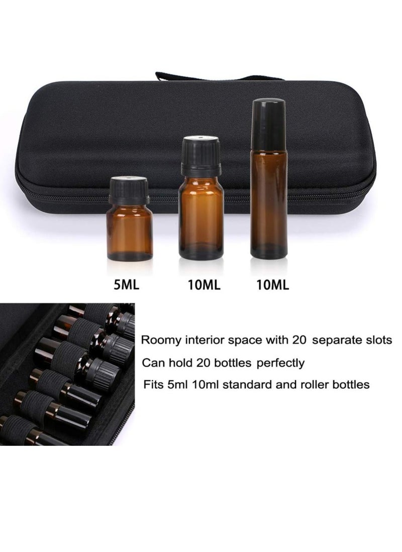 Hipiwe EVA Essential Oils Carrying Case Organizer for 20 Bottles 5ml 10ml Standard and Rollers Bottles Portable Hard Shell Essential Oils Travel Bag Holder for Essential Oils Bottle Storage (Black)