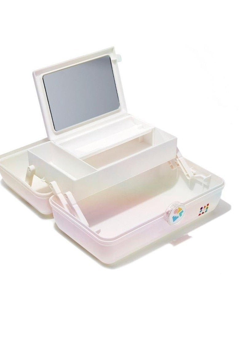 Caboodles On-The-Go Girl Makeup Box, White Opal, Hard Plastic Makeup Organizer Box, Built-In Mirror, Secure Latch for Safe Travel, Spacious Storage for Large Items