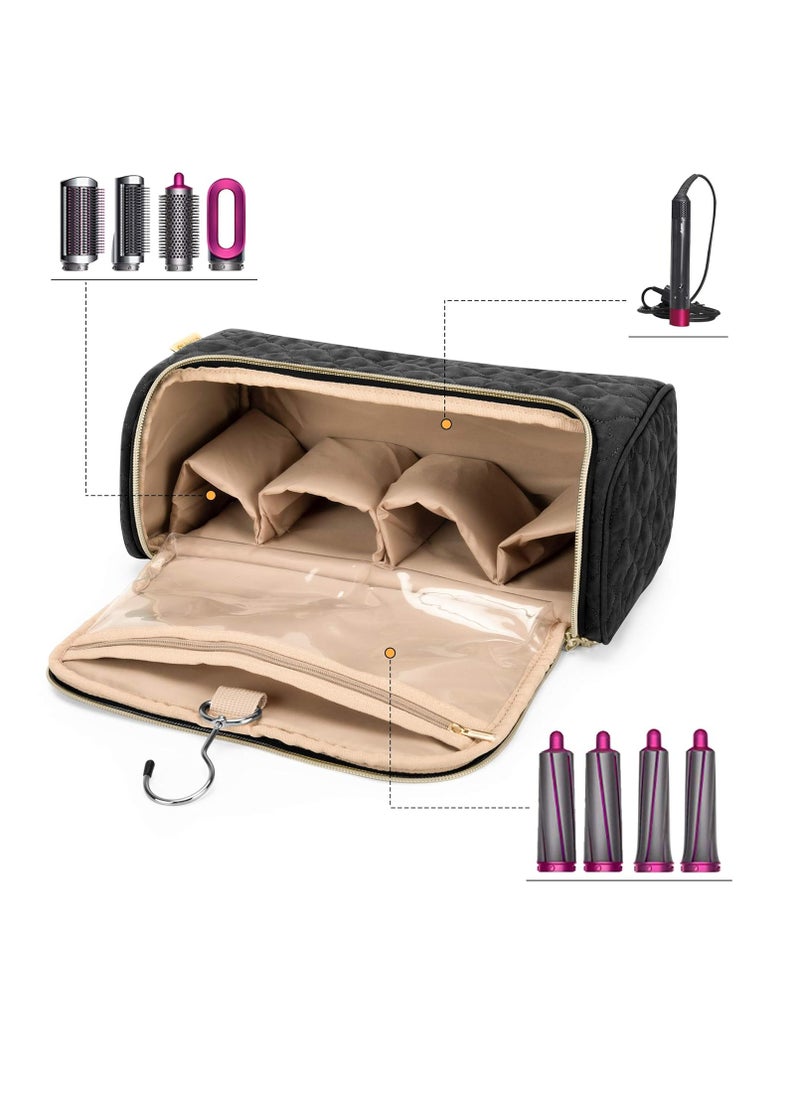 Yarwo Travel Case Compatible for Dyson Airwrap Complete Styler All Models and Attachments, Portable Storage Bag with Hanging Hook for Hair Curler Accessories, Black (Patented Design)