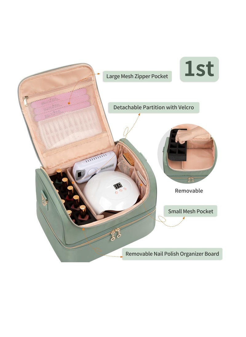Nail Polish Organizer Case, Nail Supplies Storage Box Holds 45 Bottles Nail Polish & Nail Lamp, Travel Nail Tech Carrying Case, Nail Kit Bag For Nail Stuff & Manicure Tools