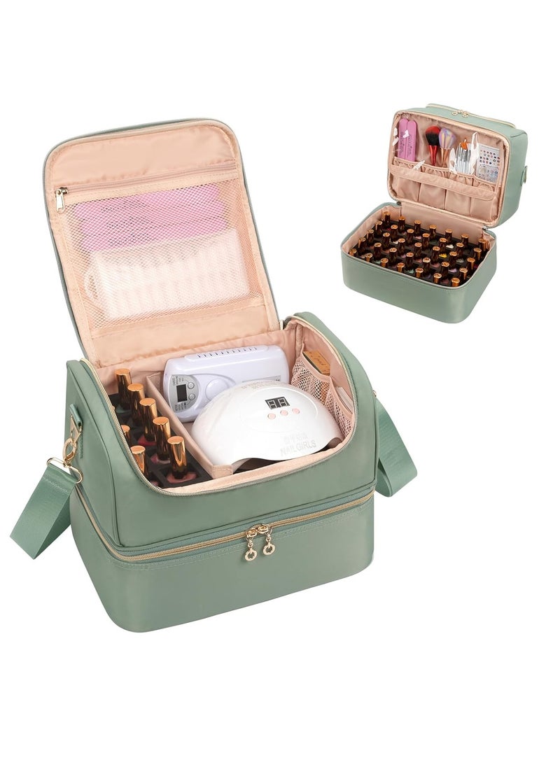 Nail Polish Organizer Case, Nail Supplies Storage Box Holds 45 Bottles Nail Polish & Nail Lamp, Travel Nail Tech Carrying Case, Nail Kit Bag For Nail Stuff & Manicure Tools