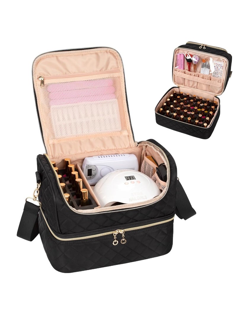 Nail Polish Organizer Case, Nail Organizers And Storage Bag Holds 45 Bottles Nail Polish & Nail Lamp, Travel Nail Supplies Organizer Carrying Case with Nail Tech Kit & Manicure Tools Storage Sections